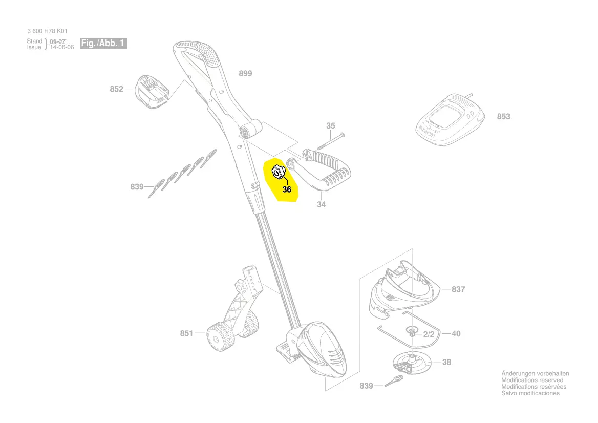 écrou molette poignée coupe-bordure